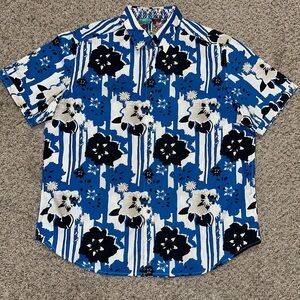 NWT Robert Graham Colquit Blue,Black & White Floral Classic Fit Short Sleeve 2XL